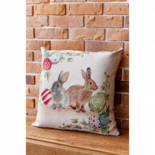 Подушка Прованс декоративная гобеленовая Пара зайцев с писанками Веснянка 45х45 см (034270) (328284)