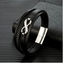Браслет мужской кожаный INFINITY SILVER черный 17-19 см (длина 21 см) (2707834656)