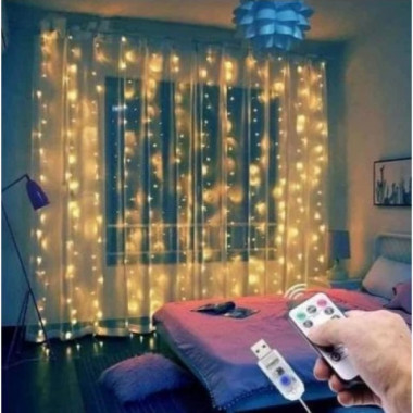 Гирлянда USB штора USB 3х2м, теплый белый, 200 LED + пульт Новогодняя светодиодная гирлянда на окно (235605)