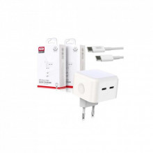 Зарядное устройство XO QC 3.0 L102 35W/2 USB-C + cable Type-C NB124 White (XO-L102c-WH) (246325)