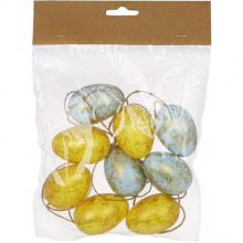 Великодній декоративний набір "Яйця" 9 підвісок, 3.5х5см, жовтий з блакитним (243525)