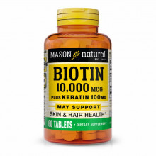 Витамин Mason Natural Биотин 10000мкг с кератином, Biotin Plus Keratin, 60 таблет (MAV-17655) (306035)