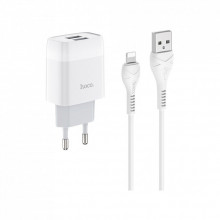 Зарядное устройство HOCO C73A Glorious 2xUSB + cable USB to Lightning White (6931474713056) (258265)