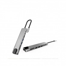 Концентратор XoKo Type-C to RJ45+HDMI+2xUSB 3.0+ TF,SD reader+ PD Type-C+ Type (XK-AC550-SL) (194375)
