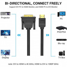 Кабель мультимедийный HDMI M to DVI M 2.0m black Vention (ABFBH) (344216)