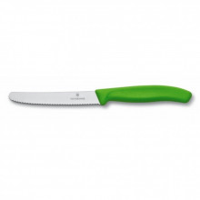 Кухонный нож Victorinox SwissClassic для овощей 11 см, волнистое лезвие, зеленый (6.7836.L114) (258746)
