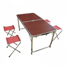 Стол для пикника походной раскладной со 4 стульями Folding Table 120х60х55/60/70 см 3 режима высоты Коричневый (207356)