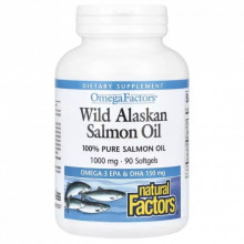 Жирные кислоты Natural Factors Жир дикого аляскинского лосося, 1000 мг, OmegaFactors, Wild Alaskan Sal (NFS-02256) (308376)