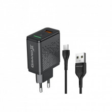 Зарядное устройство Grand-X Fast Charge 3-в-1 QC3.0, FCP, AFC, 18W + cable TypeC (CH-650T) (199876)