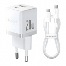 Зарядное устройство Baseus 1xUSB-C 20W + 1xUSB white + cable USB-C to USB-C 60W 1.0m (P10111608213-01) (323086)