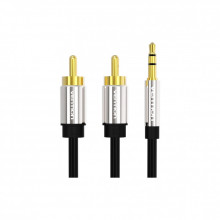 Кабель мультимедийный 3.5mm M to 2xRCA M 1.0m black Vention (BCFBF) (344286)