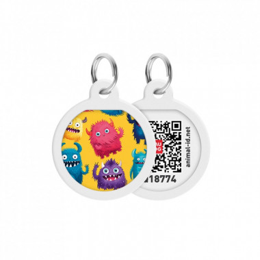 Адресник для животных WAUDOG Smart ID с QR паспортом "Мохнатые монстры", круг 25 мм (225-4050) (310986)