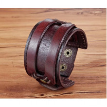 Браслет мужской из натуральной кожи JONNY коричневый широкий (2441221410)