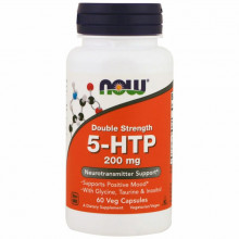 Аминокислота Now Foods 5-HTP (Гидрокситриптофан), 200 мг, Двойная Сила, 60 гелевых (NOW-00108) (304917)