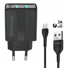 Зарядное устройство Grand-X CH-15T 5V 2.1A 2USB Black + cable USB -> Type-C (CH-15T) (198327)