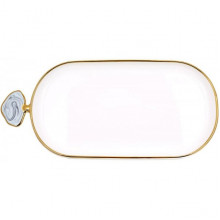 Блюдо порцелянове "Gold Line" 30.5х14см овальне з декоративною ручкою, біле (249327)