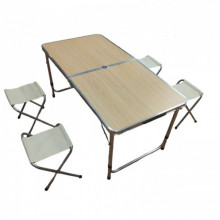 Стол для пикника походной раскладной со 4 стульями Folding Table 120х60х55/60/70 см 3 режима высоты Светлый (207357)