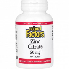 Минералы Natural Factors Цитрат Цинка, 50 мг, Zinc Citrate, 90 Таблеток (NFS-01680) (309657)
