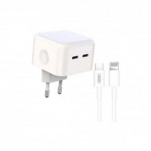 Зарядное устройство XO QC 3.0 L102 35W/2 USB-C + cable Lightning NB113 White (XO-L102i-WH) (249367)