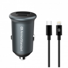 Зарядное устройство Armorstandart USB Type-C PD20W + USB QC 3.0 Grey + cable Lightning (ARM82460) (321977)