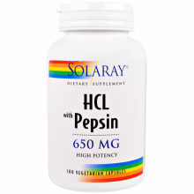 Пробиотики Solaray Бетаин HCL и Пеппсин, HCL with Pepsin, 650 мг, 100 вегетари (SOR-04814) (303587)