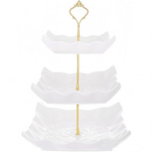 Блюдо фуршетна стійка "White City Монстера" 3-х ярусна 36см, біла порцеляна (233318)