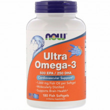 Жирные кислоты Now Foods Ультра Омега-3, 500 EPA / 250 DHA, Ultra Omega-3, 180 гелев (NOW-01665) (303418)