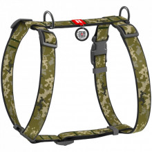 Шлей для собак WAUDOG Nylon с QR паспортом анатомическая H-образная "Милитари" L (322-4026) (309528)