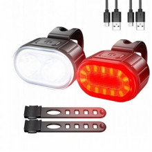 Велофонарь аккумуляторный передний и задний ZH-078-2LED фонарь + STOP-14SMD велокомплект (209538)