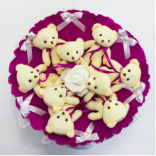 Букет из игрушек Мишки фуксия 5351IT с 9ю игрушками