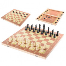 Деревянные шахматы 3в1 "Chess" QP002 шашки и нарды, в коробке 39,5х20 см