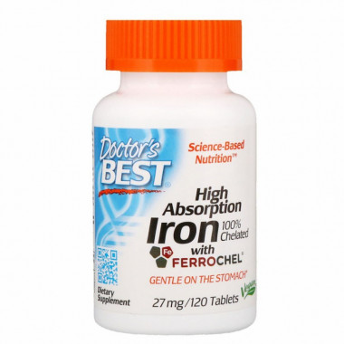 Минералы Doctor's Best Хелатное железо, High Absorption Iron, 27 мг, 120 таблеток (DRB-00459) (306278)