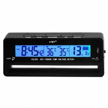 Автомобильные часы с термометром и вольтметром VST-7010V Синяя подсветка (173678)