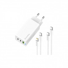 Зарядное устройство ColorWay GaN Mini 65W PD Port PPS USB (USB-2C1A) cable Type-C&Lightning (CW-CHS058PDCL-WT) (254198)