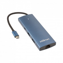 Концентратор HiSmart USB-C to HDMI + 2хUSB 3.0 + PD 100W + USB 2.0 + SD/TF 3.0 + LAN RJ45 (CA914357) (321198)