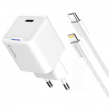Зарядное устройство ColorWay C101D GaN Mini 20W PD PPS USB-C + cable USB-C to Lightning white (CW-CHS059PDL-WT) (341498)