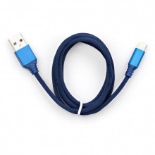Дата кабель USB 2.0 AM to Lightning nylon 1m blue Vinga (VCPDCLNB21B) (260698)