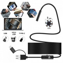 Камера эндоскоп с кабелем на 5 метров 5 мм USB/micro USB/ Type-C с подсветкой под Android (258049)