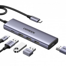 Концентратор Ugreen USB-C to HDMI + 3xUSB 3.0 + PD CM511 gray (15596) (321369) Концентратор Ugreen USB-C to HDMI + 3xUSB 3.0 + PD CM511 gray (15596) (321369)