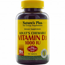 Витамин Natures Plus Жевательный витамин D3 для взрослых, Вкус ягод, 1000 МЕ, 90 (NTP1044) (302569)