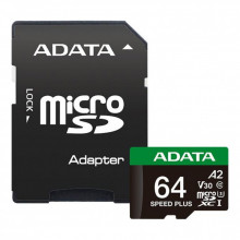 Карта памяти ADATA 64GB microSD class 10 UHS-I U3 V30 A2 Speed Plus (UD64GUI3V30A2SP-RA1) (345569)