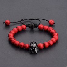 Браслет мужской из натурального камня со шлемом HELMET RED красный (1396815050)